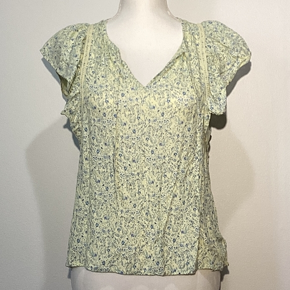 Lucky Brand Floral Blouse  Yellow and Blue - Picture 1 of 1